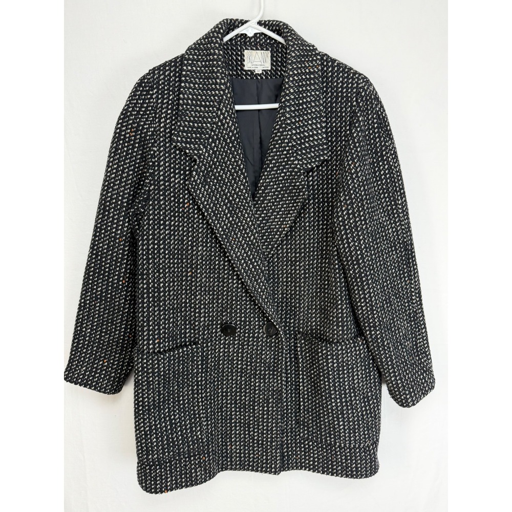 Britany Women Wool Blend Blazer Coat 12 Black Tweed Double Breasted Vintage